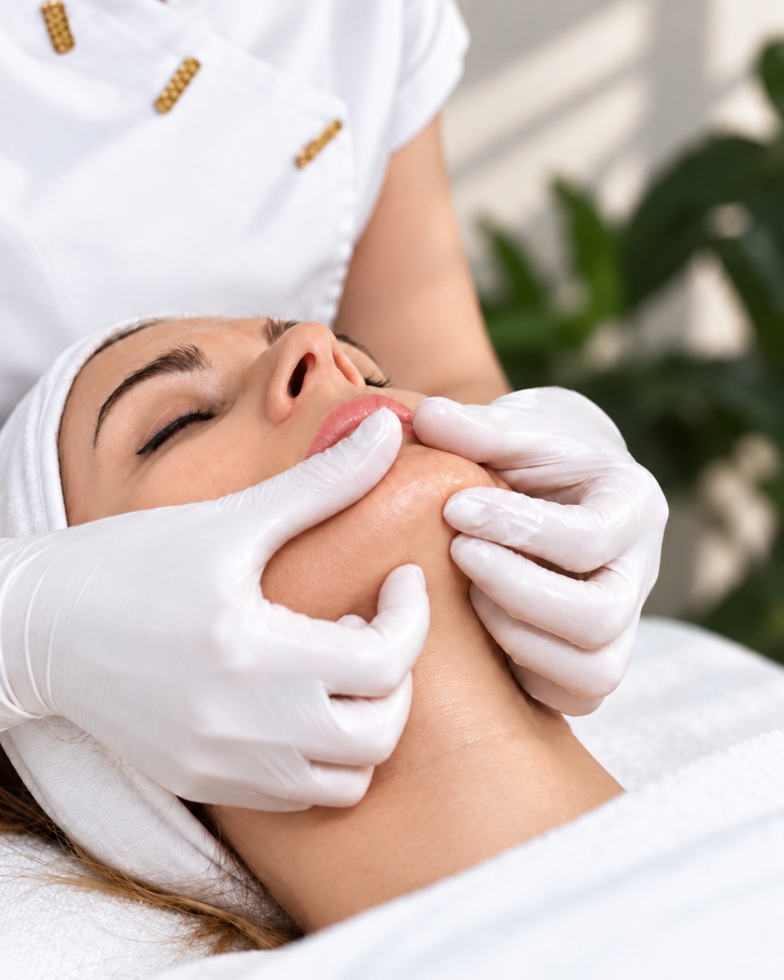 A gentle facial massage during a skincare ritual